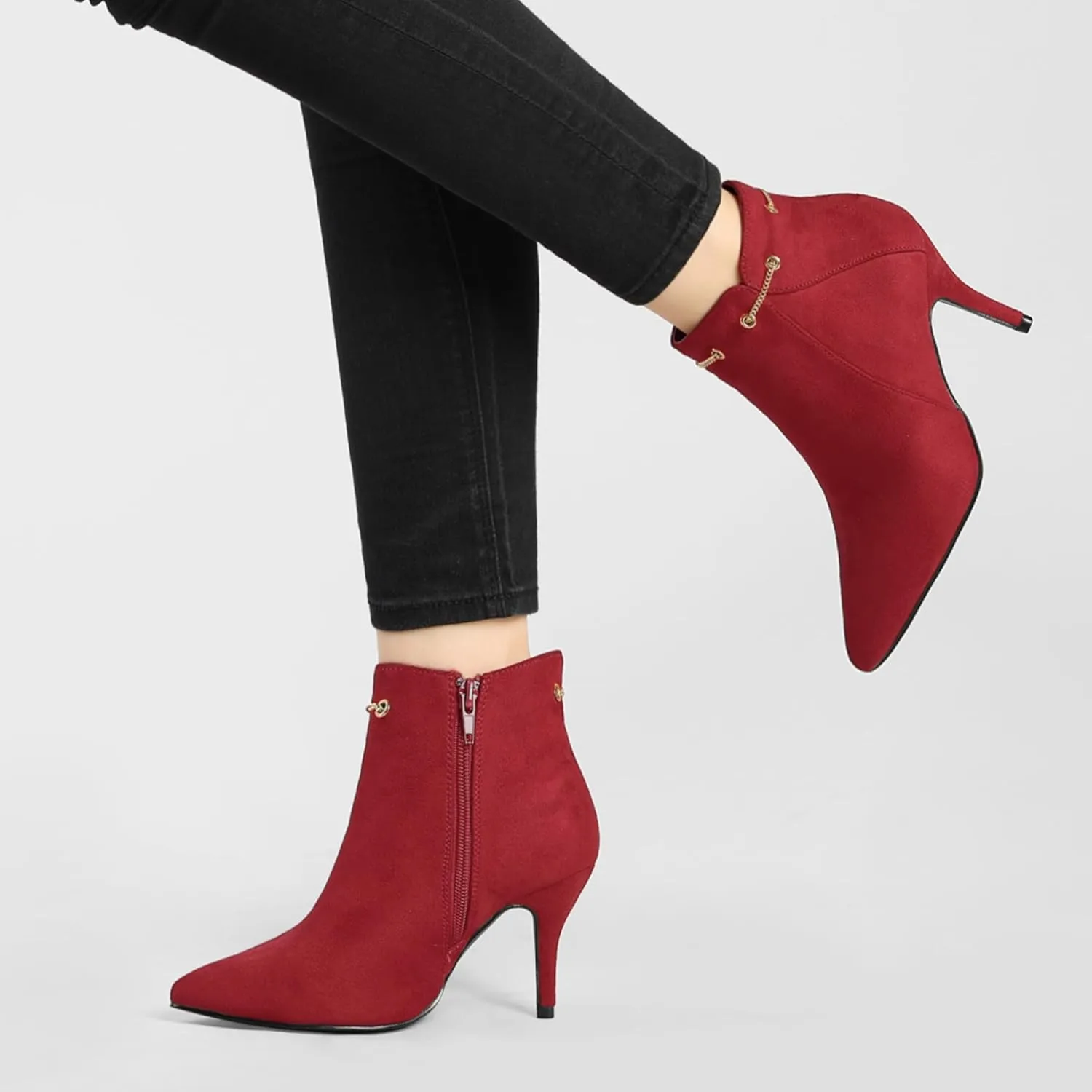 Allegra K Women's Pointed Toe Side Zip Stiletto Heel Ankle Booties
