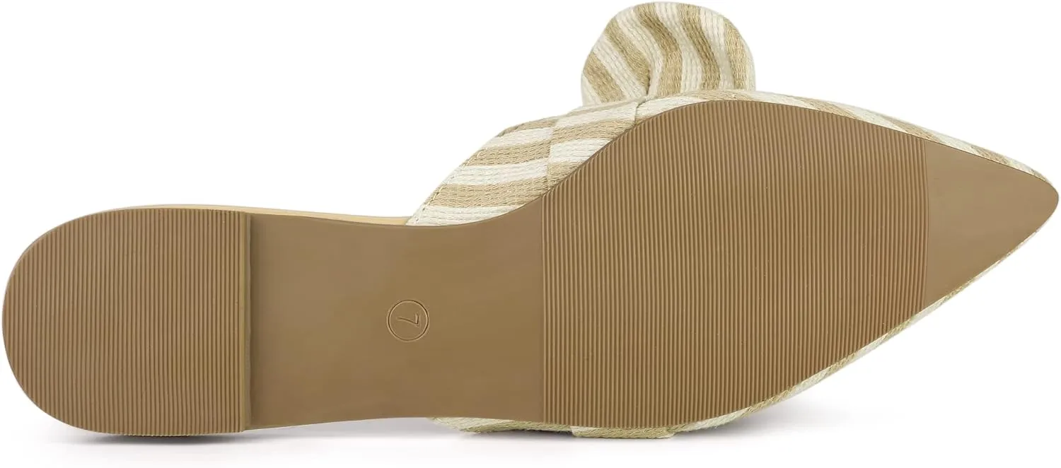 Allegra K Women's Pointed Toe Slip on Flat Stripe Bow Slides Mules