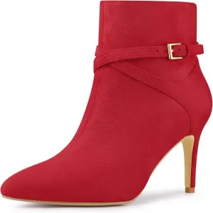 Allegra K Women's Pointy Toe Buckle Cross Straps Stiletto Heel Ankle Boots