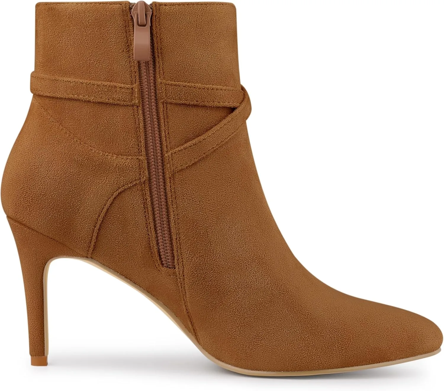 Allegra K Women's Pointy Toe Buckle Cross Straps Stiletto Heel Ankle Boots