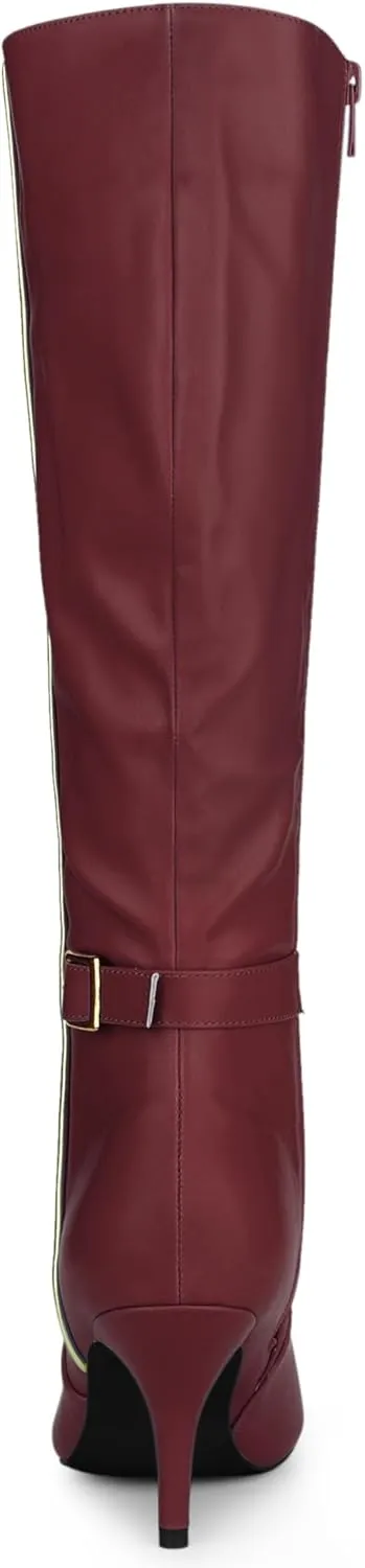 Allegra K Women's Pointy Toe Buckle Stiletto Heel Knee High Boots