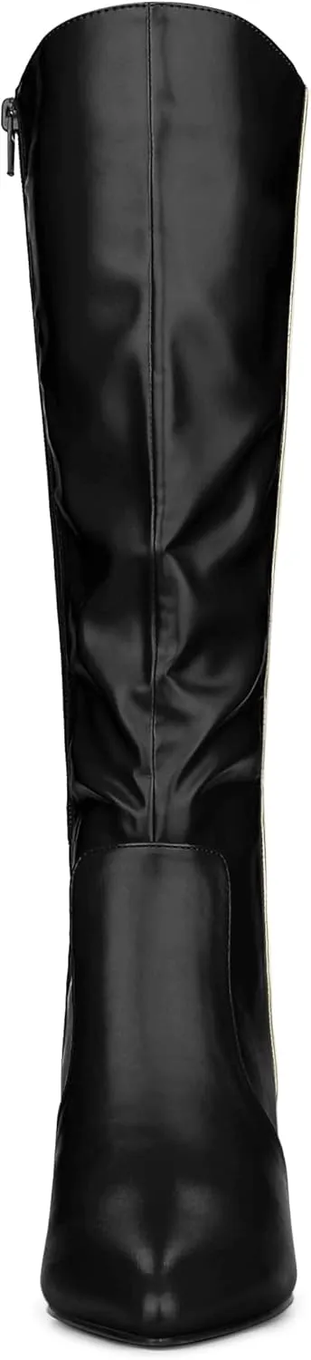 Allegra K Women's Pointy Toe Buckle Stiletto Heel Knee High Boots
