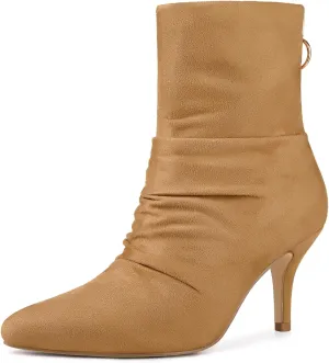 Allegra K Women's Pointy Toe Slouch Back Zipper Stiletto Heel Ankle Boots
