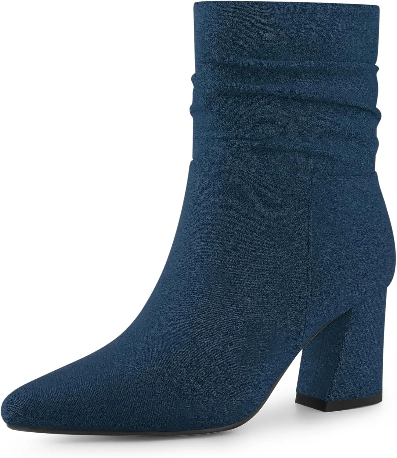 Allegra K Women's Pointy Toe Slouched Zipper Chunky Heel Ankle Boots
