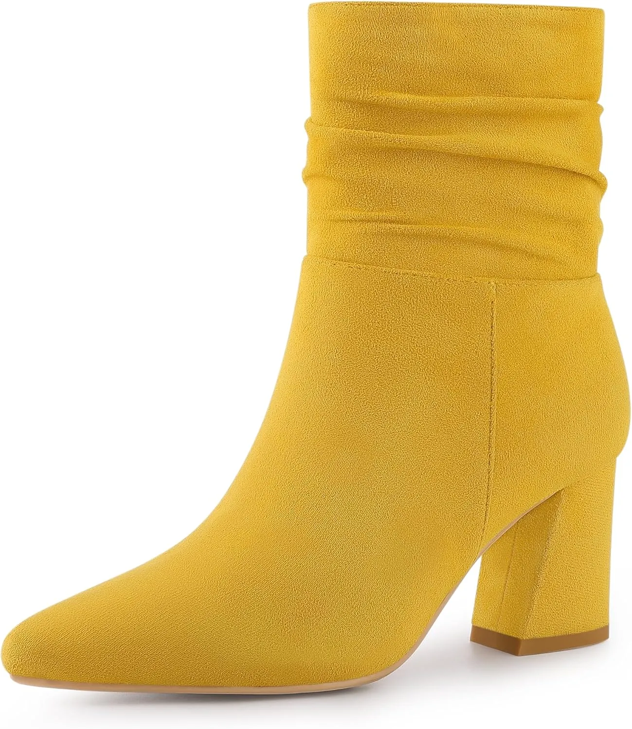Allegra K Women's Pointy Toe Slouched Zipper Chunky Heel Ankle Boots