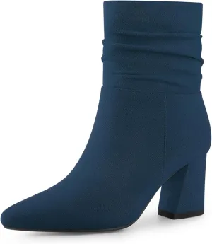 Allegra K Women's Pointy Toe Slouched Zipper Chunky Heel Ankle Boots