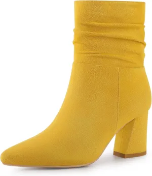Allegra K Women's Pointy Toe Slouched Zipper Chunky Heel Ankle Boots