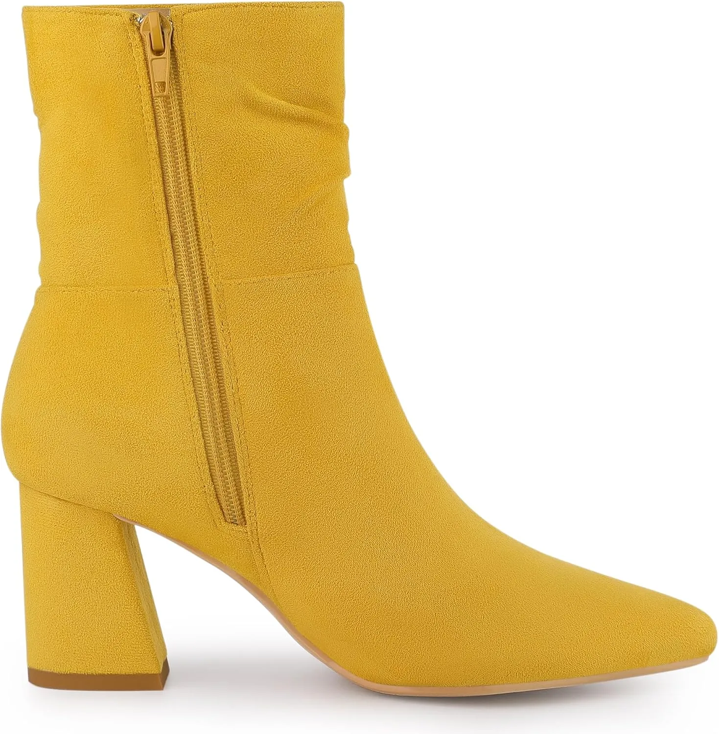 Allegra K Women's Pointy Toe Slouched Zipper Chunky Heel Ankle Boots