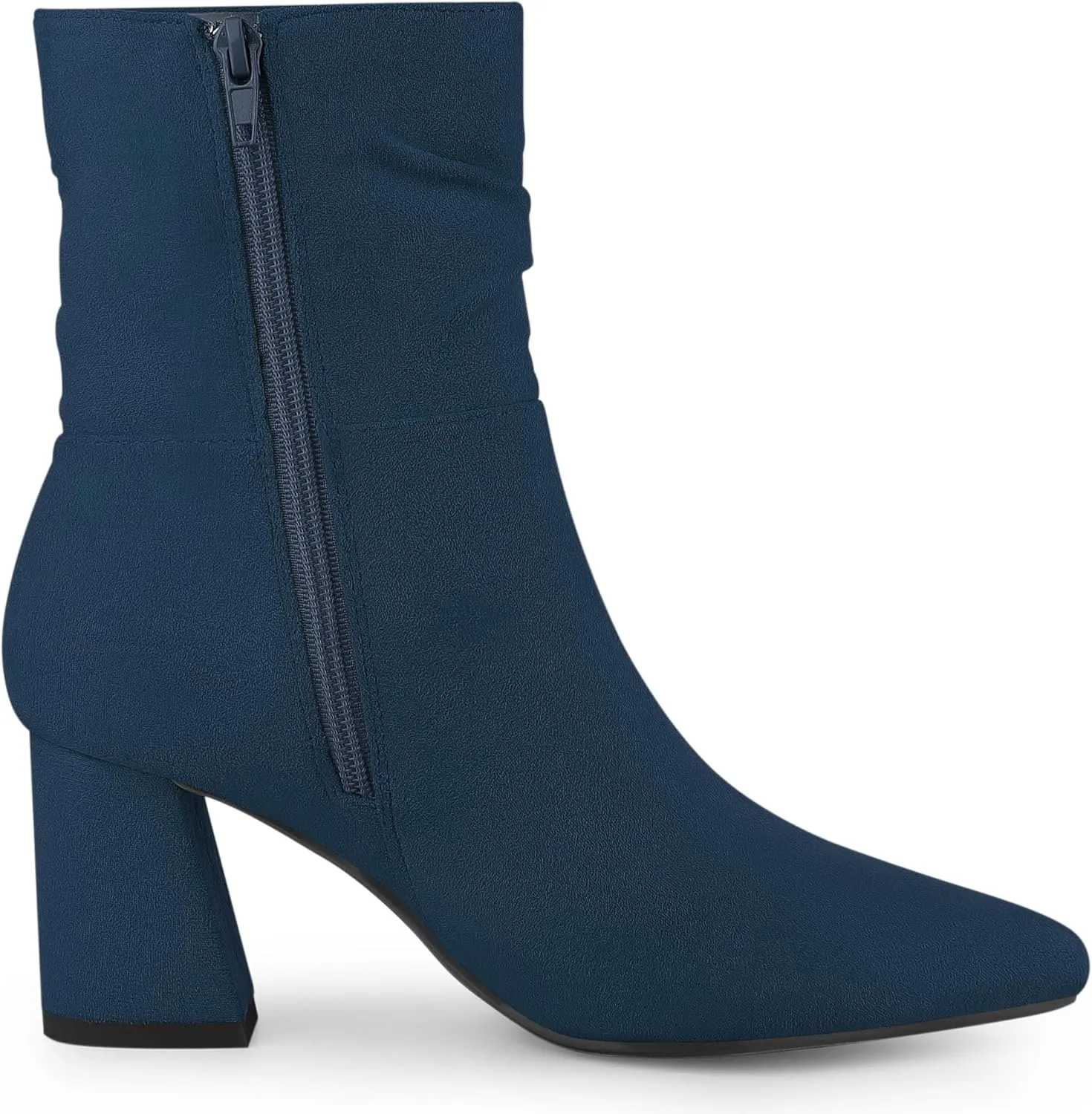 Allegra K Women's Pointy Toe Slouched Zipper Chunky Heel Ankle Boots