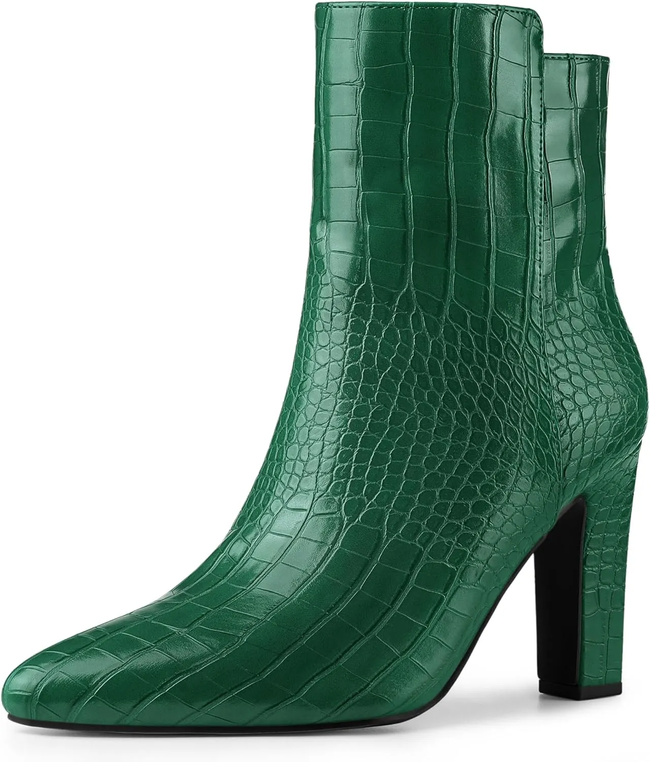 Allegra K Women's Printed Pointed Toe Chunky Heels Ankle Boots