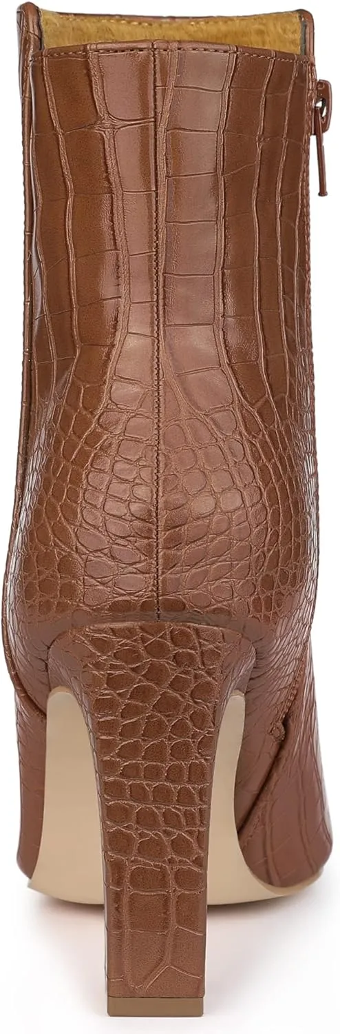 Allegra K Women's Printed Pointed Toe Chunky Heels Ankle Boots