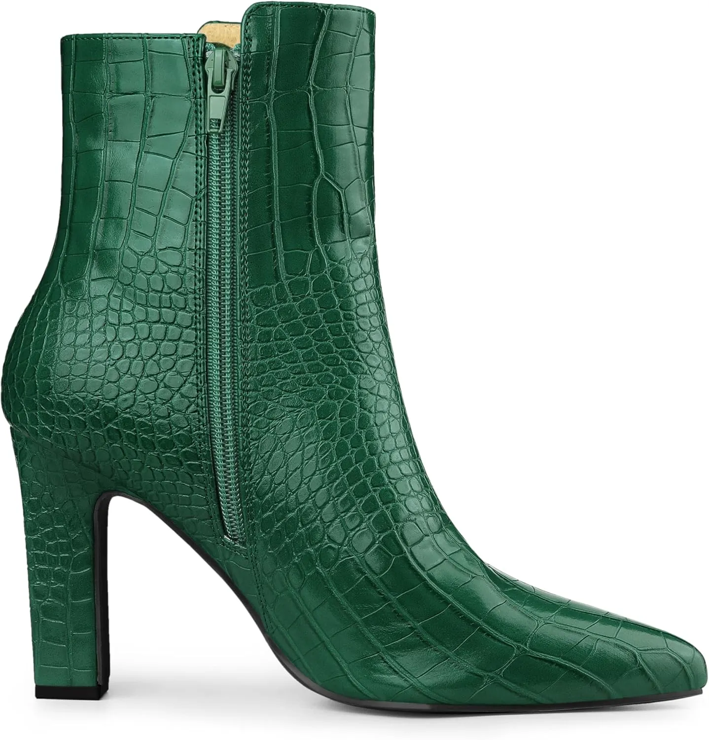 Allegra K Women's Printed Pointed Toe Chunky Heels Ankle Boots