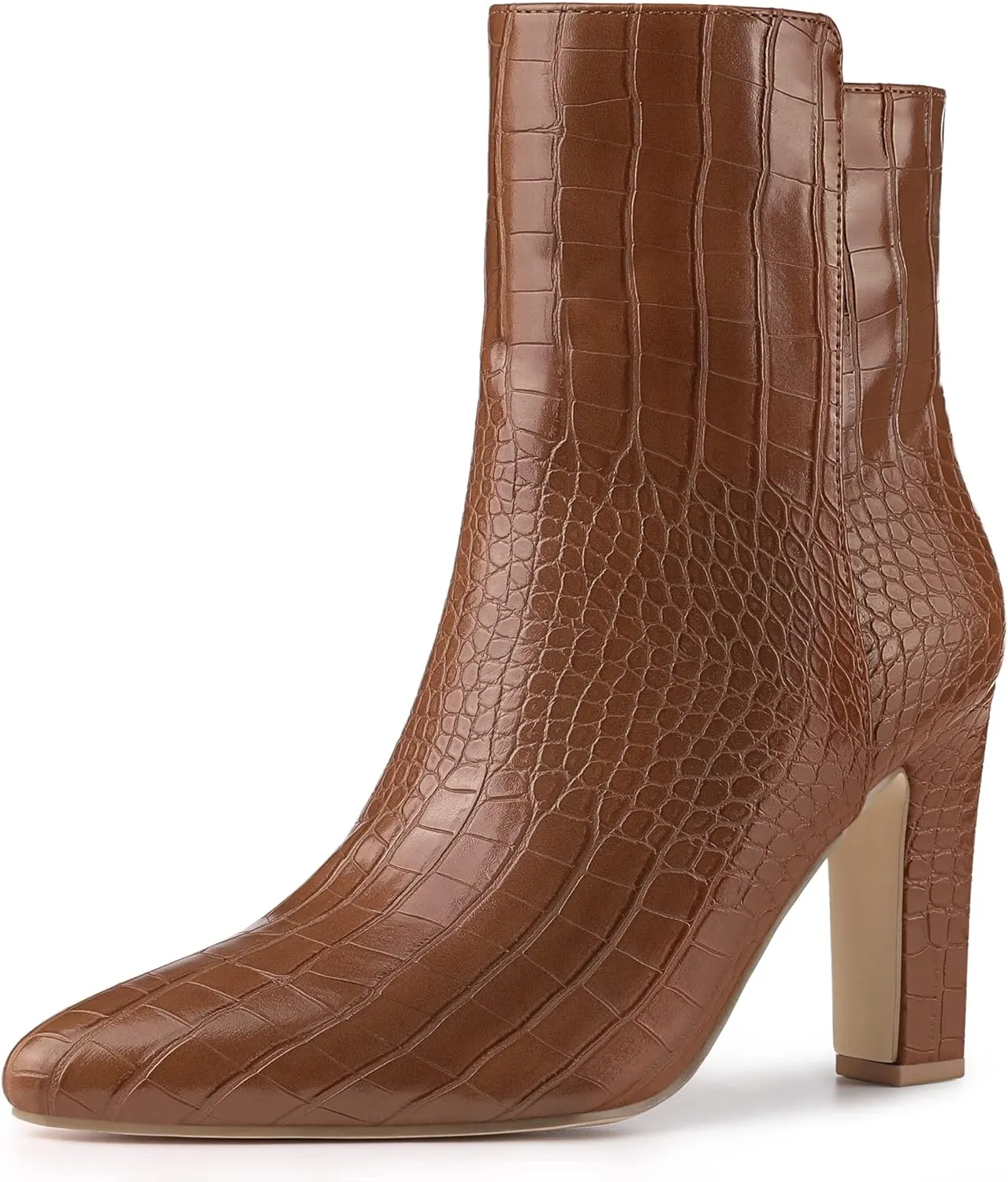 Allegra K Women's Printed Pointed Toe Chunky Heels Ankle Boots