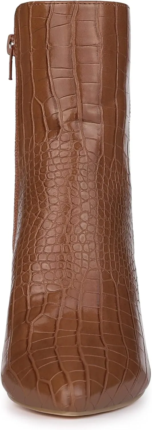 Allegra K Women's Printed Pointed Toe Chunky Heels Ankle Boots