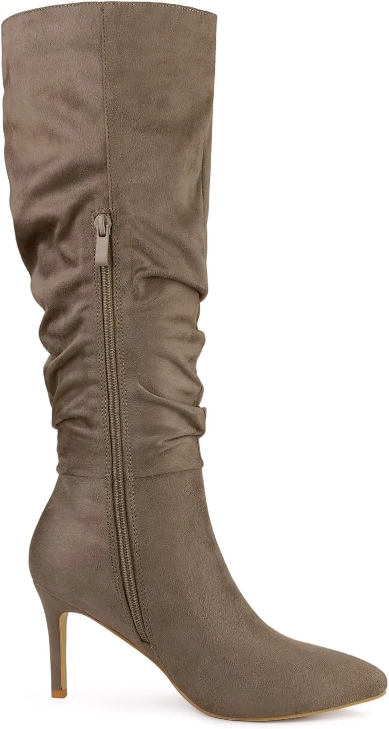 Allegra K Women's Slouch Pointed Toe Stiletto Heel Knee High Boots