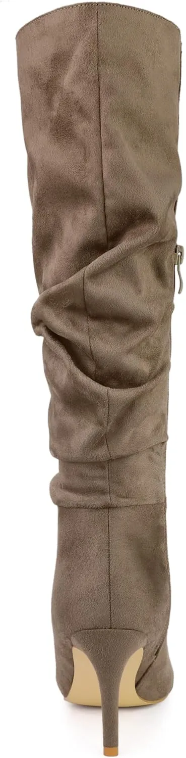Allegra K Women's Slouch Pointed Toe Stiletto Heel Knee High Boots