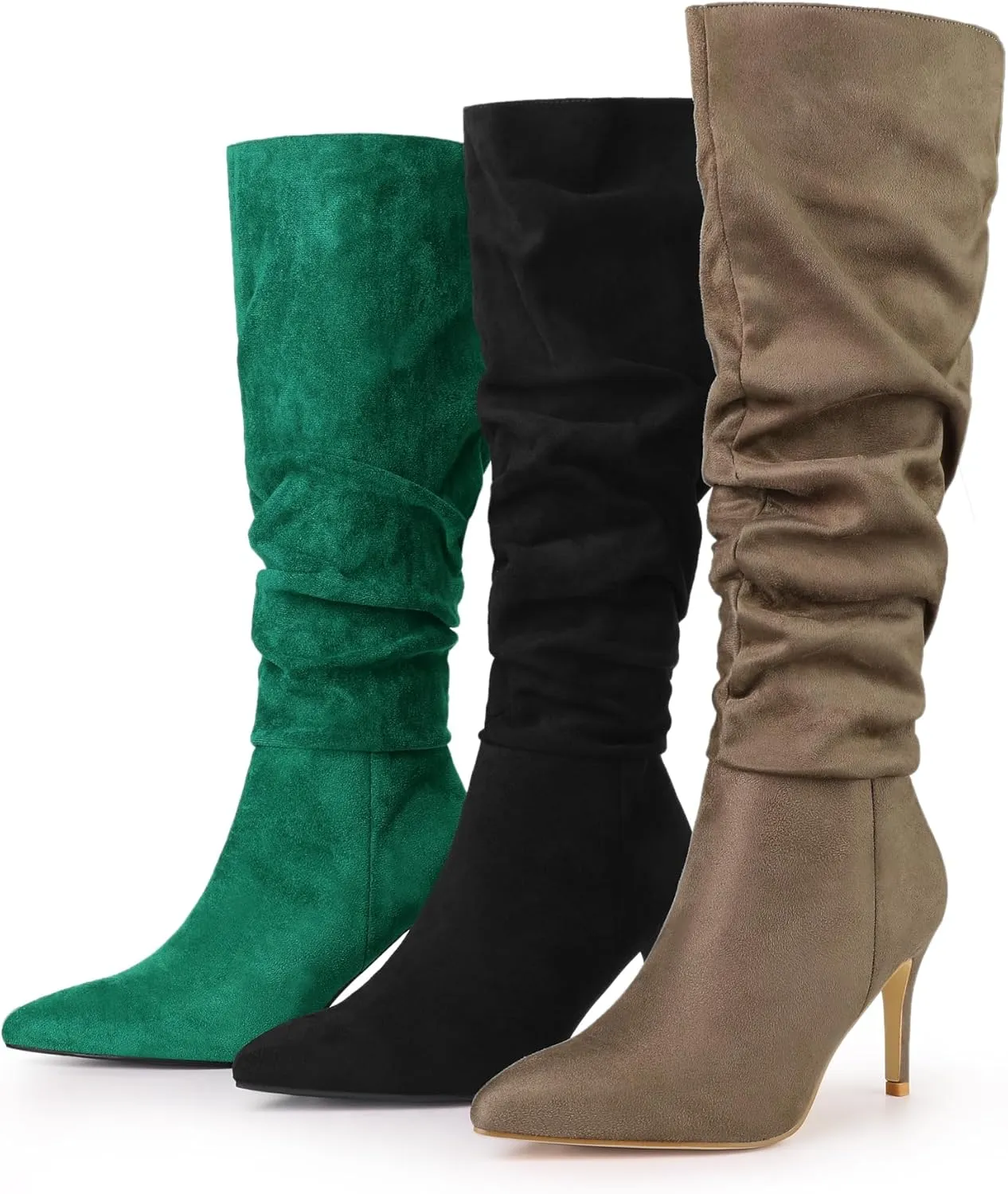 Allegra K Women's Slouch Pointed Toe Stiletto Heel Knee High Boots