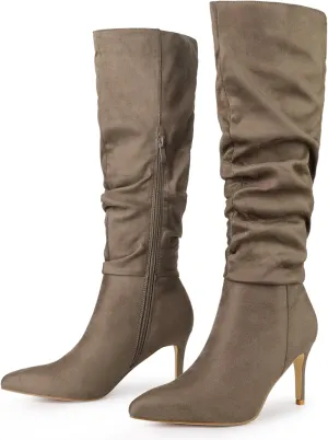 Allegra K Women's Slouch Pointed Toe Stiletto Heel Knee High Boots