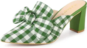Allegra K Women's Stripe Bow Pointed Toe Block Heel Slides Mules