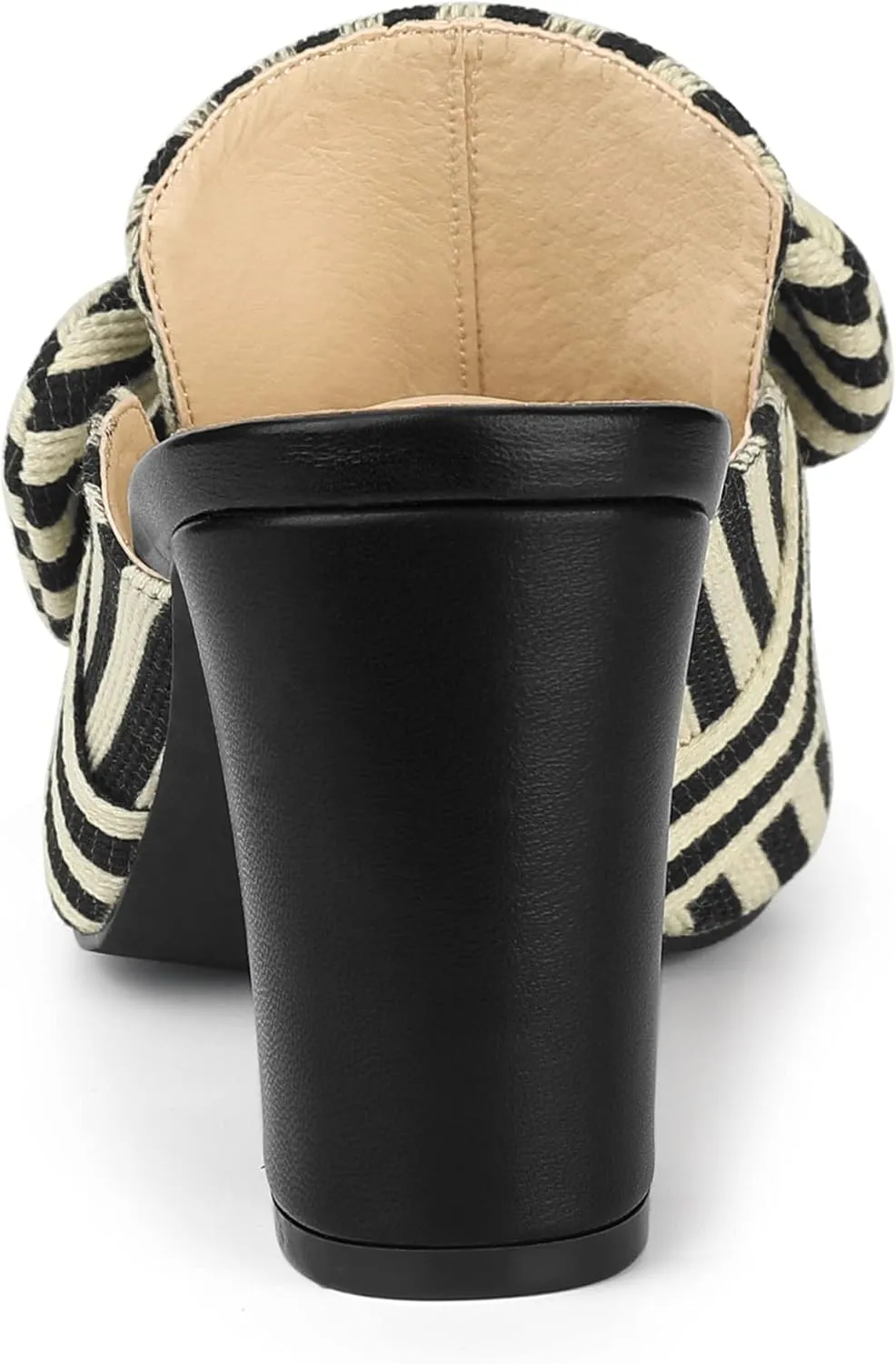 Allegra K Women's Stripe Bow Pointed Toe Block Heel Slides Mules