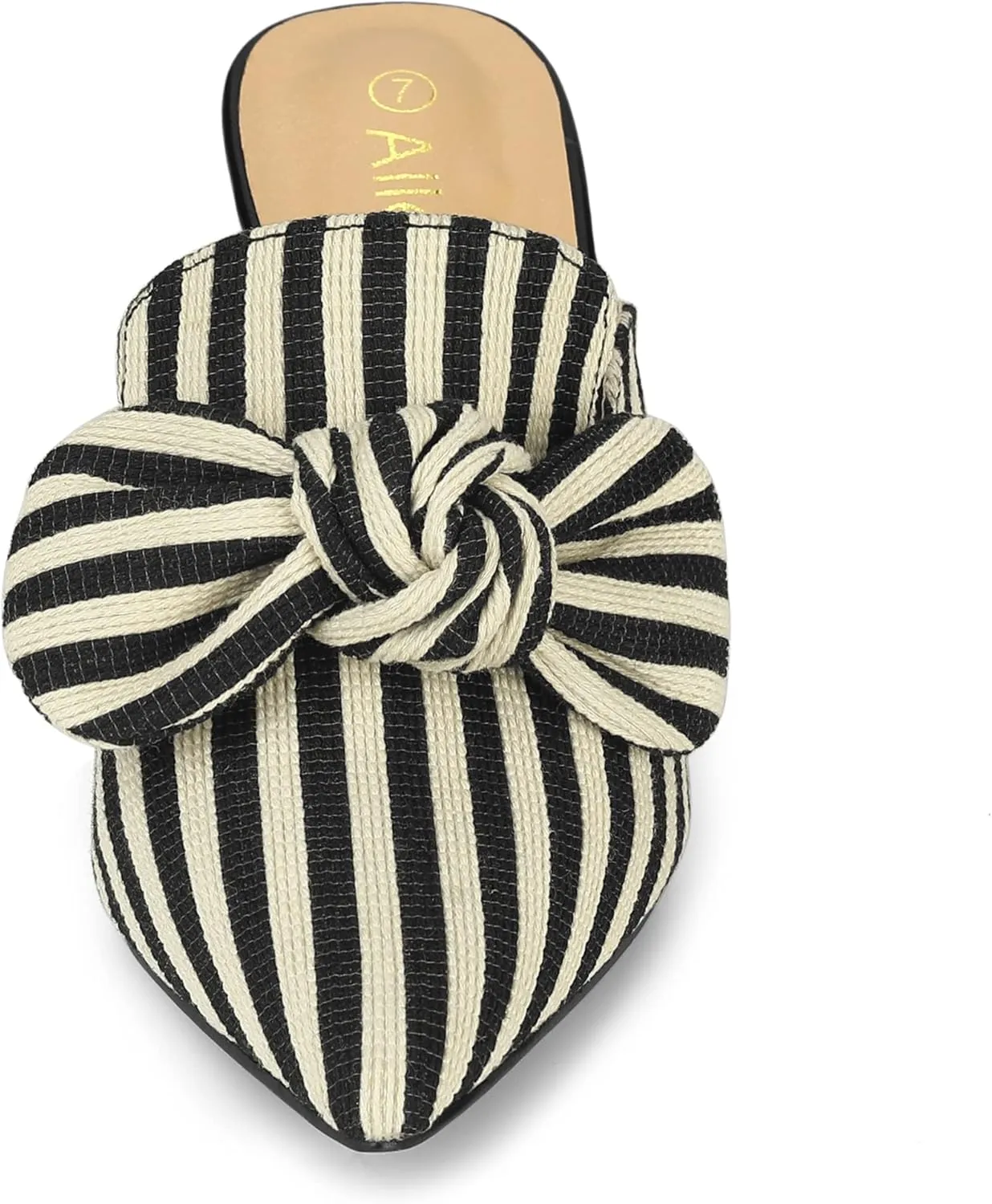 Allegra K Women's Stripe Bow Pointed Toe Block Heel Slides Mules