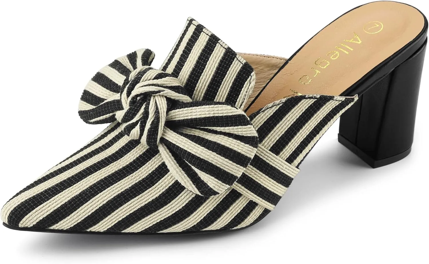 Allegra K Women's Stripe Bow Pointed Toe Block Heel Slides Mules