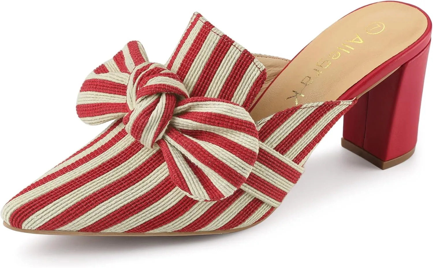 Allegra K Women's Stripe Bow Pointed Toe Block Heel Slides Mules