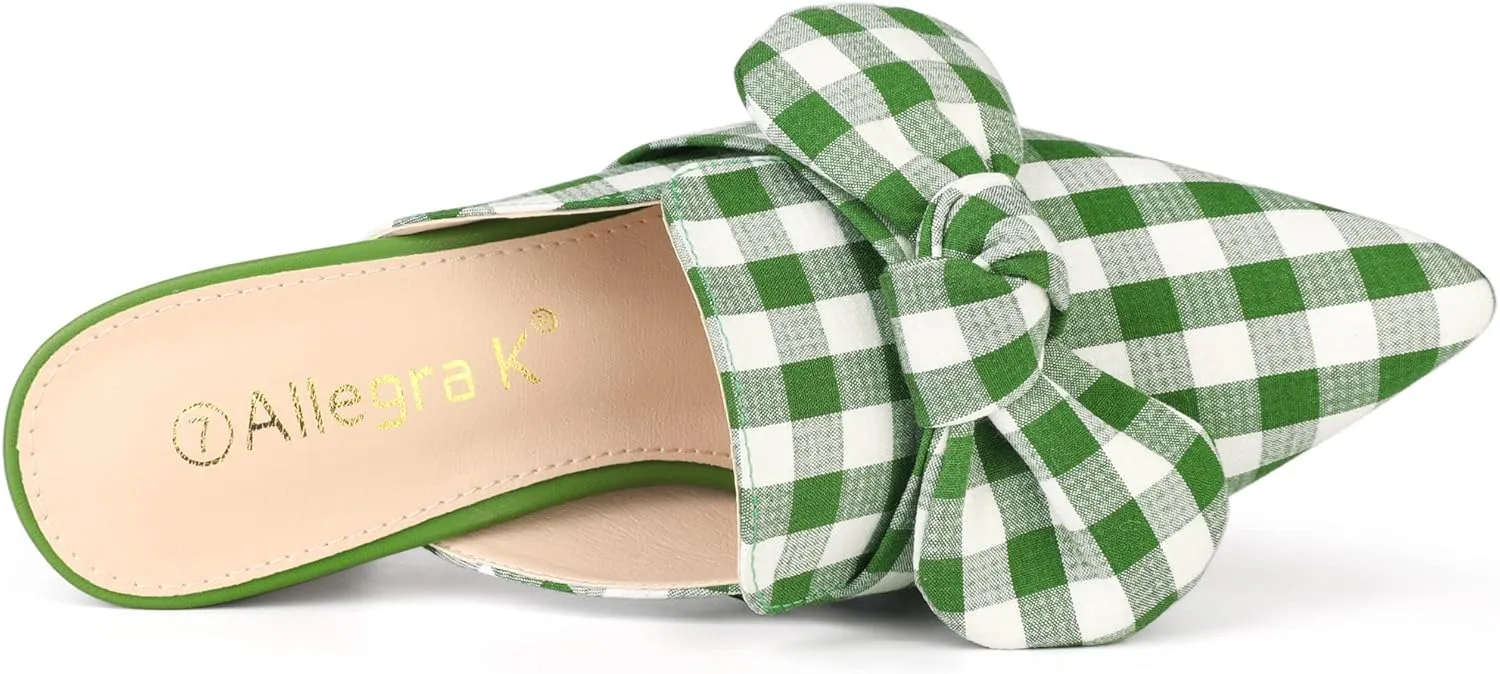 Allegra K Women's Stripe Bow Pointed Toe Block Heel Slides Mules