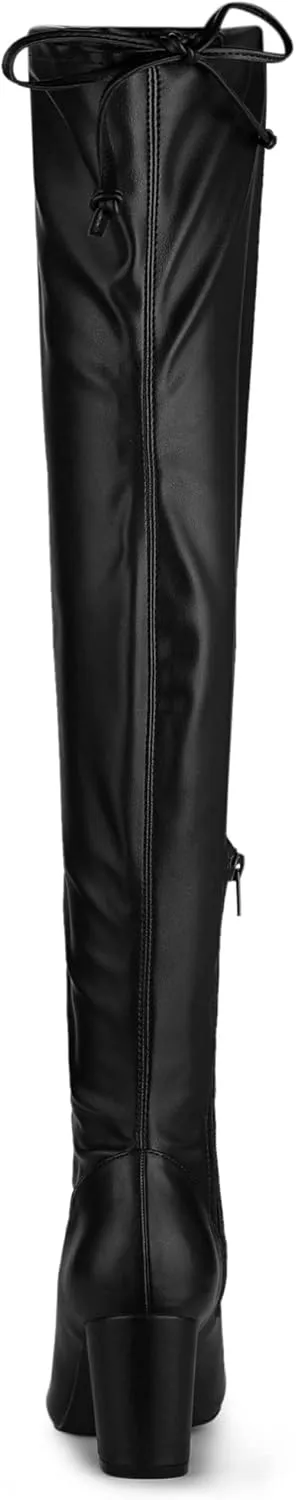 Allegra K Women's Thigh High Block Heels Over Knee High Boots