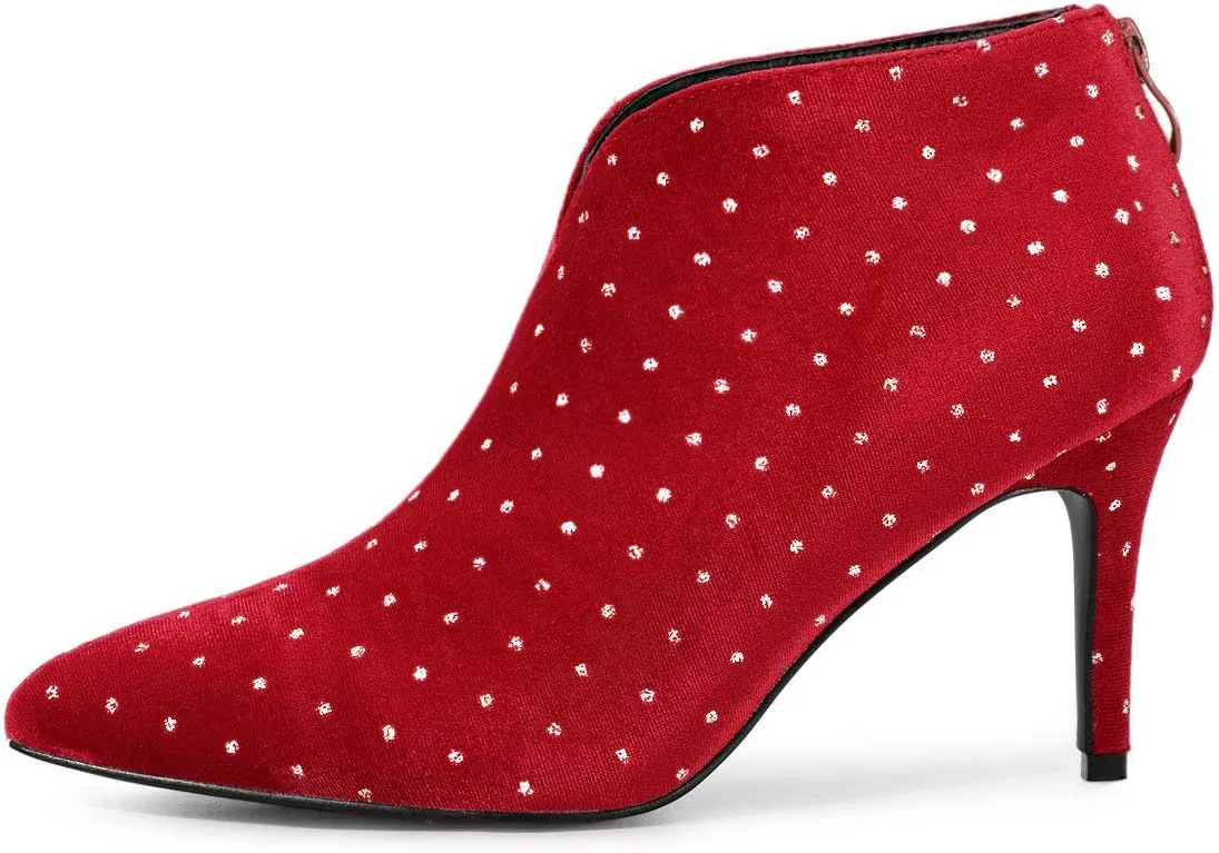Allegra K Women's V Cutout Pointed Toe Heel Ankle Boots
