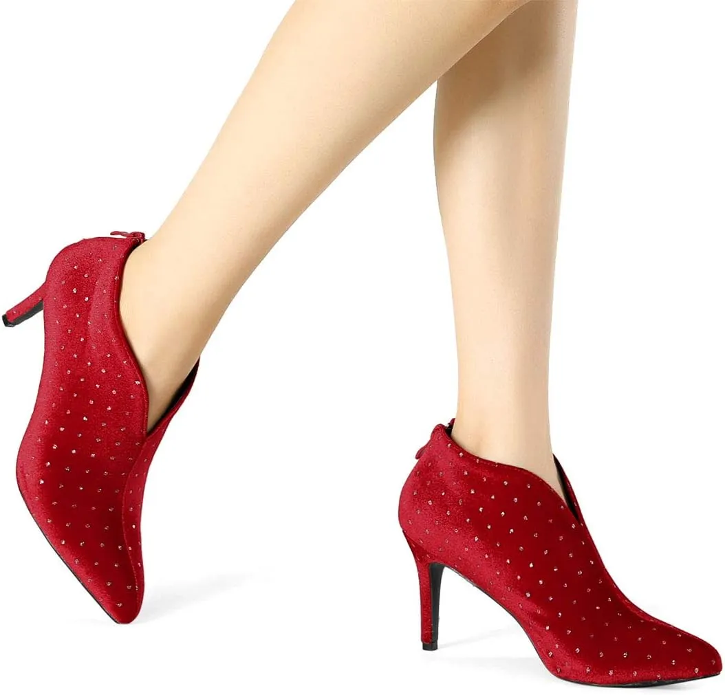 Allegra K Women's V Cutout Pointed Toe Heel Ankle Boots