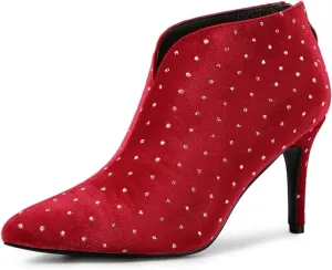 Allegra K Women's V Cutout Pointed Toe Heel Ankle Boots