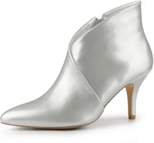 Allegra K Women's V Shape Pointed Toe Stiletto Heel Ankle Boots