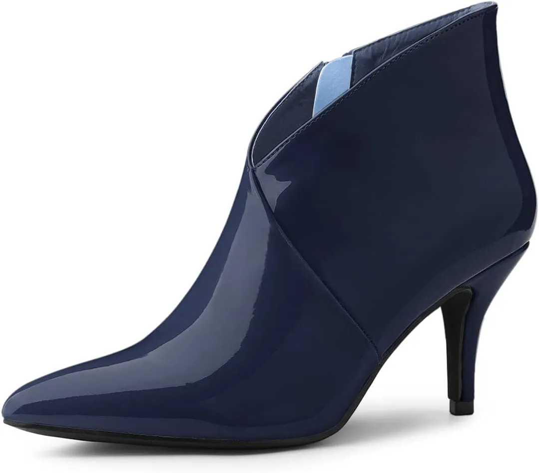 Allegra K Women's V Shape Pointed Toe Stiletto Heel Ankle Boots