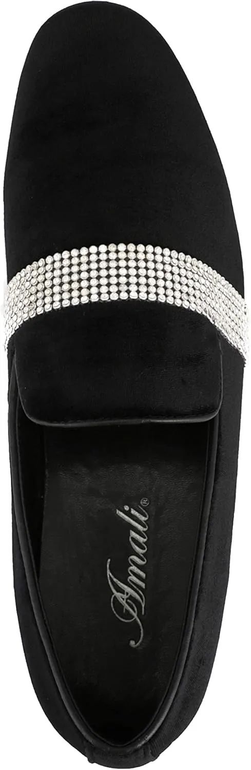 Amali The Original Men's Velvet Smoking Slipper with Rhinestone Embellished Strap Dress Shoe, Style Monarch