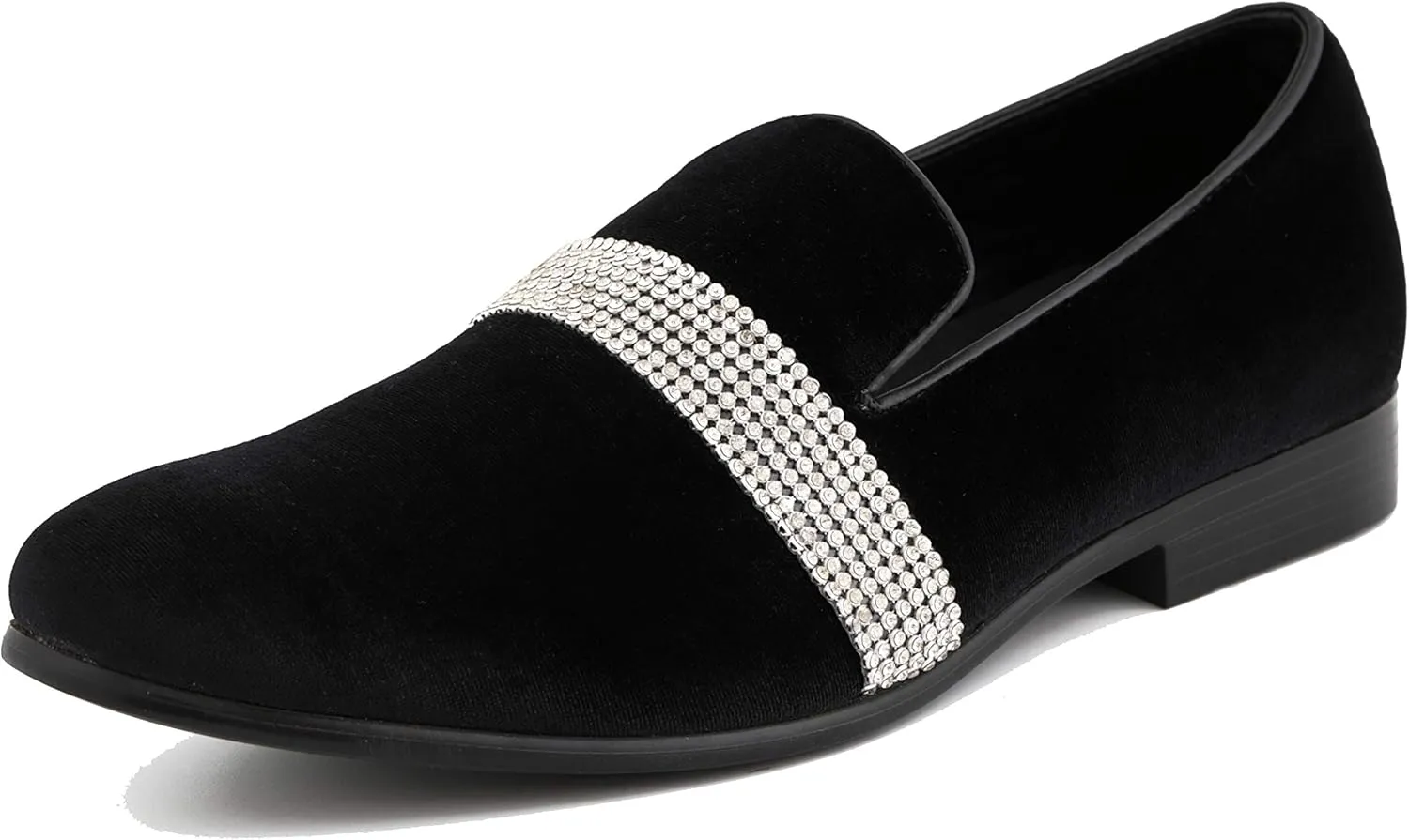 Amali The Original Men's Velvet Smoking Slipper with Rhinestone Embellished Strap Dress Shoe, Style Monarch