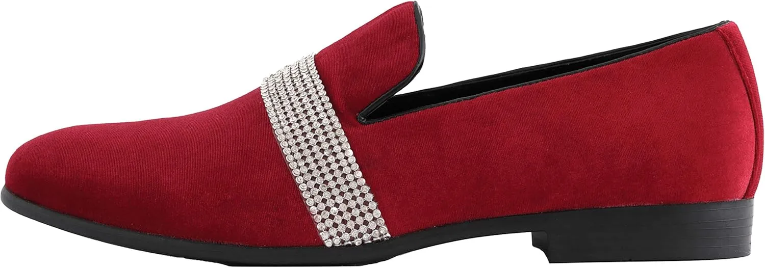 Amali The Original Men's Velvet Smoking Slipper with Rhinestone Embellished Strap Dress Shoe, Style Monarch