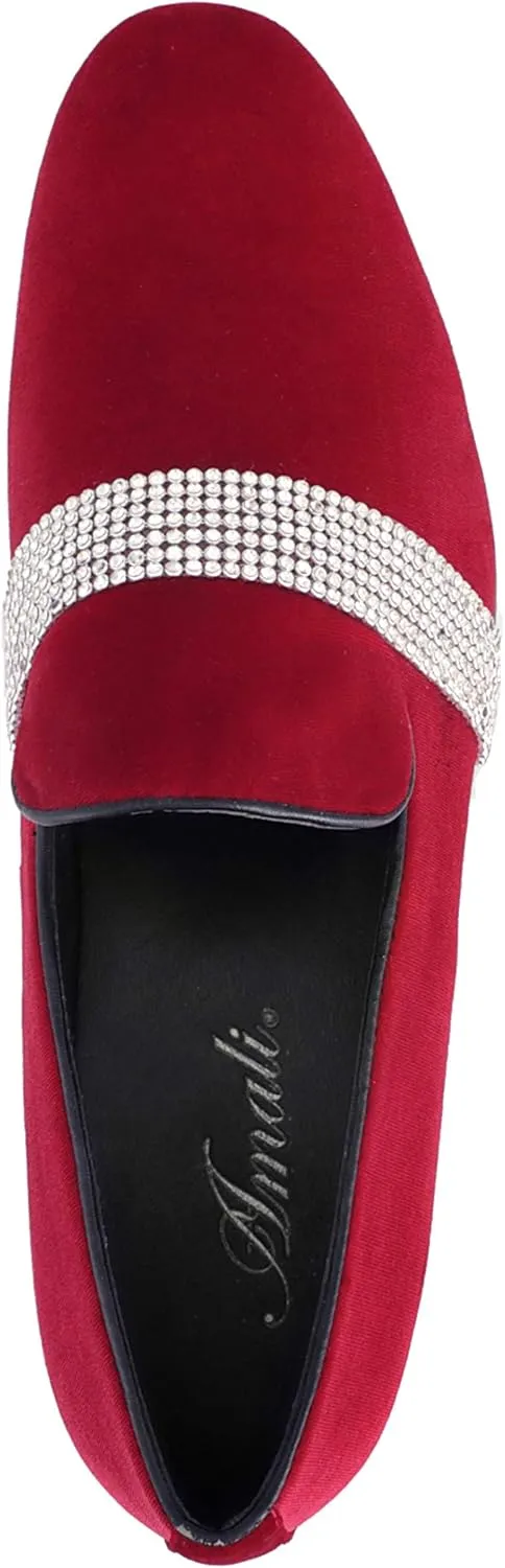 Amali The Original Men's Velvet Smoking Slipper with Rhinestone Embellished Strap Dress Shoe, Style Monarch