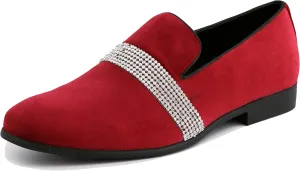 Amali The Original Men's Velvet Smoking Slipper with Rhinestone Embellished Strap Dress Shoe, Style Monarch