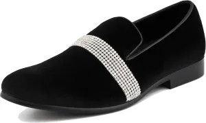Amali The Original Men's Velvet Smoking Slipper with Rhinestone Embellished Strap Dress Shoe, Style Monarch