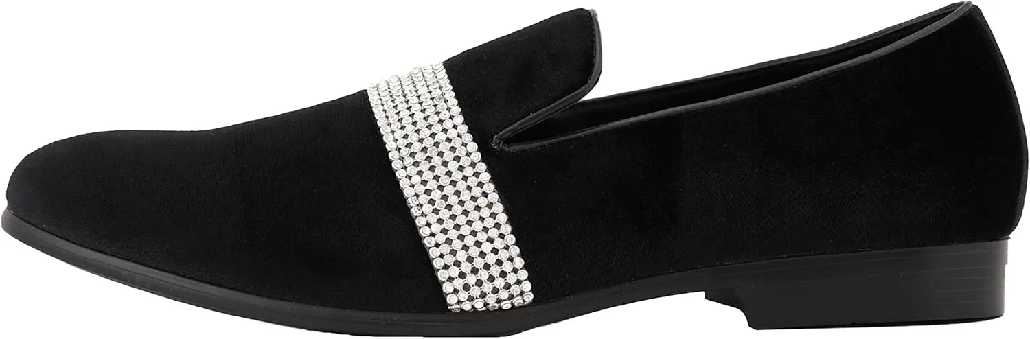 Amali The Original Men's Velvet Smoking Slipper with Rhinestone Embellished Strap Dress Shoe, Style Monarch