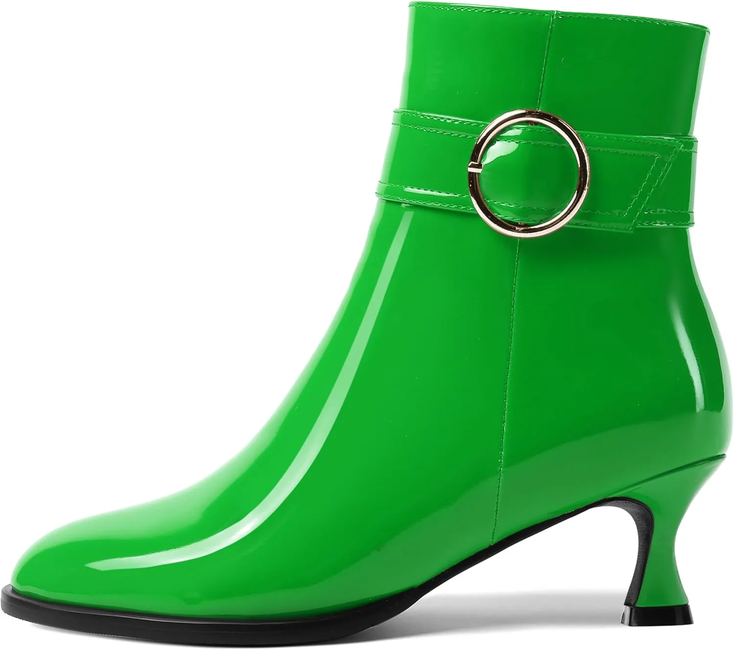 AMBELIGHT Womens Round Toe Dating Ankle Strap Patent Dress Zip Kitten Low Heel Ankle High Boots 2 Inch