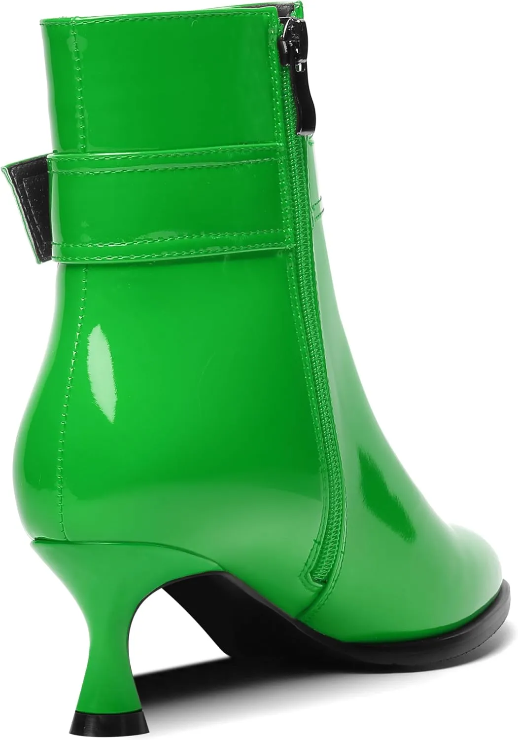AMBELIGHT Womens Round Toe Dating Ankle Strap Patent Dress Zip Kitten Low Heel Ankle High Boots 2 Inch
