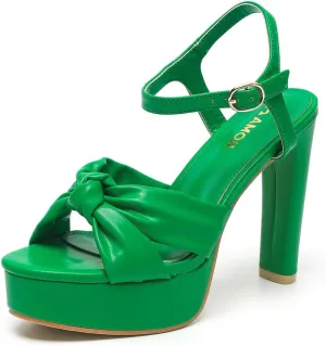 Amoji Women 4 Inch Block Platform Heels Braid Knot Lady Heeled Sandals FZ322