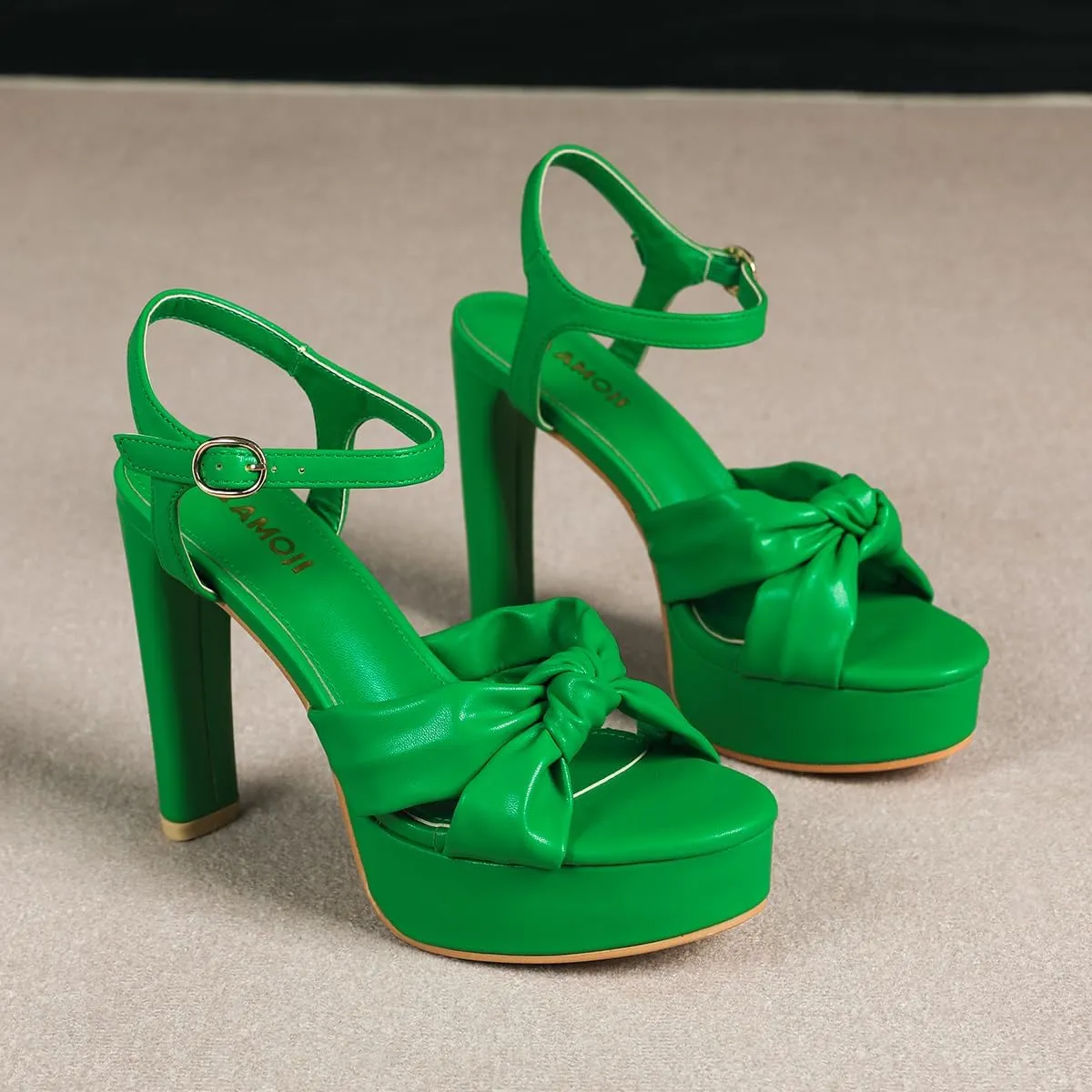 Amoji Women 4 Inch Block Platform Heels Braid Knot Lady Heeled Sandals FZ322