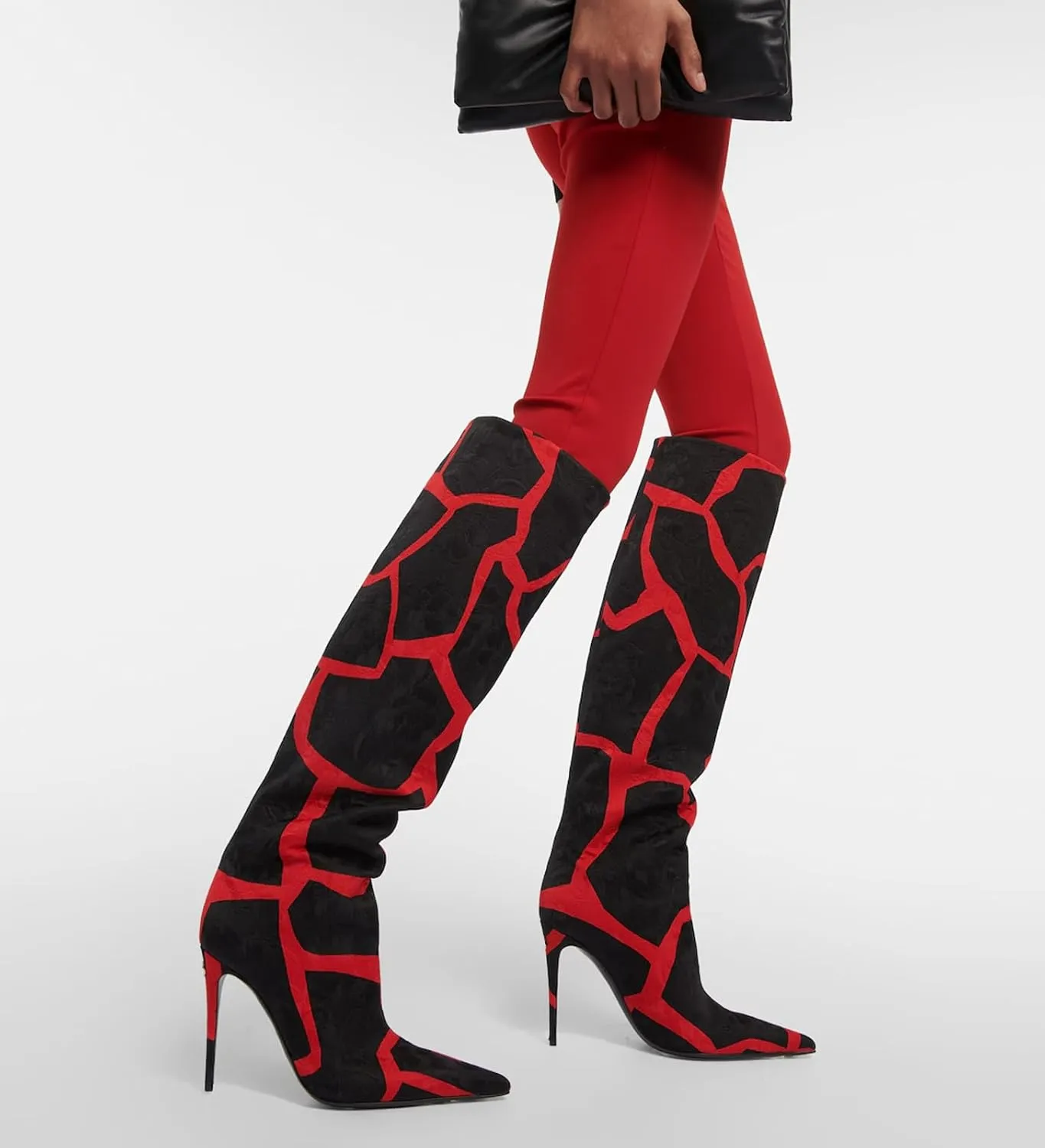 Animal Print Boots for Women Pointed Toe Knee High Boots Wide Calf High Heel Sexy Fashion Tall Boots