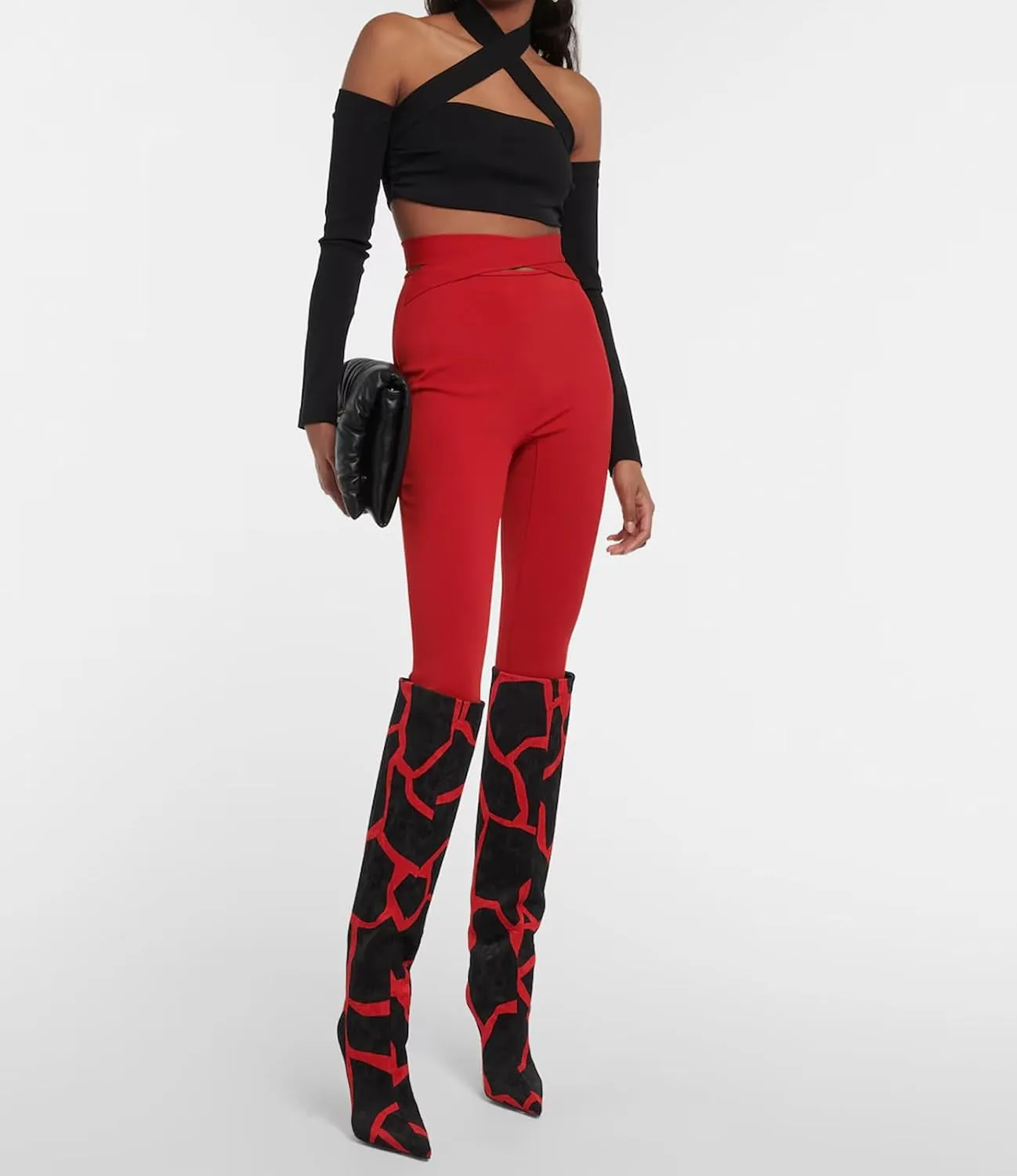 Animal Print Boots for Women Pointed Toe Knee High Boots Wide Calf High Heel Sexy Fashion Tall Boots