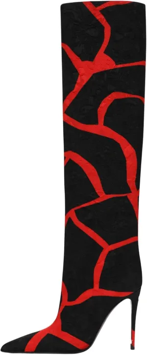 Animal Print Boots for Women Pointed Toe Knee High Boots Wide Calf High Heel Sexy Fashion Tall Boots