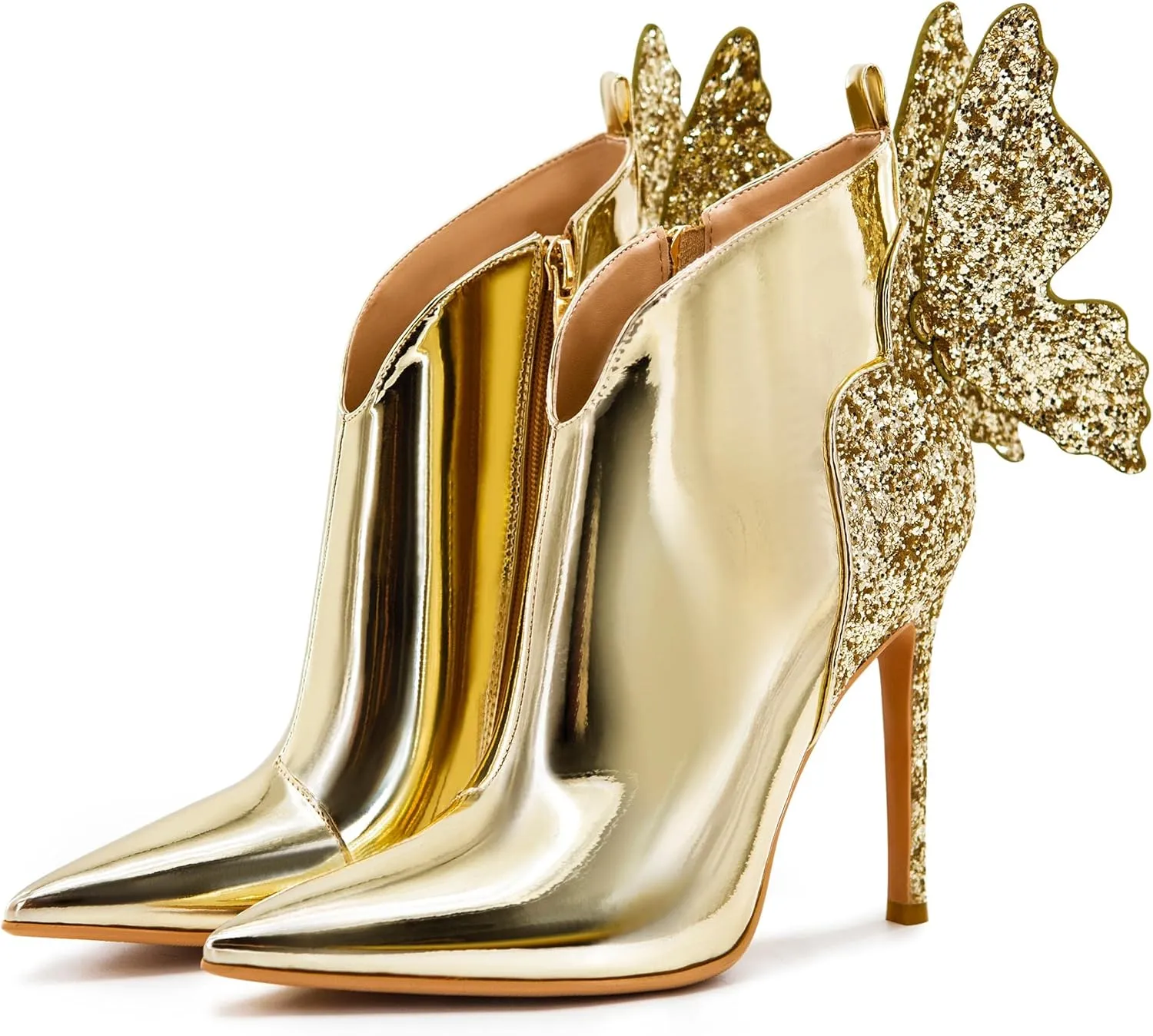 Ankle Boots Back Butterfly Sexy Pointed Toe Stiletto Booties Sparkly High Heels Dress Shoes for Women