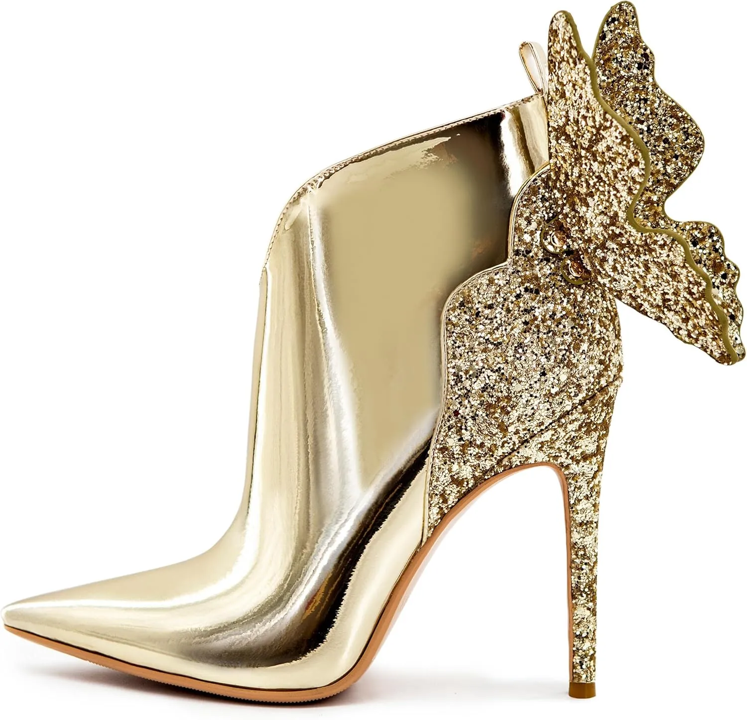 Ankle Boots Back Butterfly Sexy Pointed Toe Stiletto Booties Sparkly High Heels Dress Shoes for Women